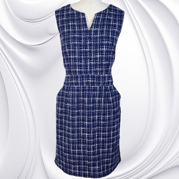 Banana Republic blue white plaid thick wool-feel dress - Picture 1 of 5